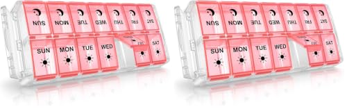 Image of Weekly Pill Organizer 7 Day 2 Times a Day Extra Large, Quick Fill 2022 Fullicon AM PM XL Daily Pill Cases Pill Box with Detachable Base - Pink (Patent Registered) (Pack of 2)