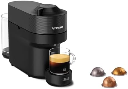 Nespresso De'Longhi Machine à Café Vertuo POP Noir, Capsules café Vertuo seulement, Technologie Centrifusion, 5 Tailles de Tasses + Kit de Bienvenue, Design Compact, Arrêt Automatique, ENV90.B