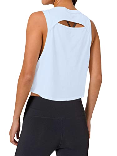 Foto von ORANDESIGNE Damen Crop-Top Frauen Athletische Hemden Ärmellose Yoga-Tops Laufende Fitnessstudio Trainings Shirts E Hellblau M