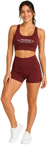 Women's 2-Piece Workout Set Sports Bra & Shorts Free Size - Brown