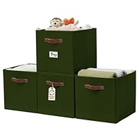 DECOMOMO Storage Baskets, 13x15x13 Storage Cube Bins with Labels for Organizing Shelves Kallax (Kallax / 4pcs, Olive Green)