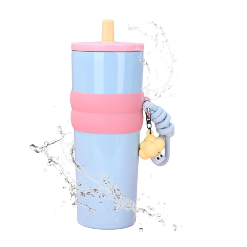 Taza de viaje con asa, taza de café aislada, vaso para café, taza caliente de acero inoxidable, taza aislante portátil a prueba de fugas, 800 ml, con tapa, popote para bodas, gimnasio, fiestas, citas