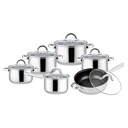 SILVANO Batería de Cocina Jumbo - 12 Piezas de Acero Inoxidable - 6 Recipientes con Tapadera -...