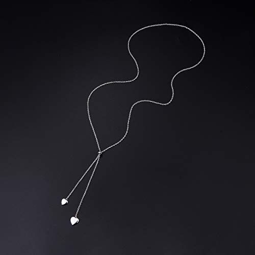 FLYOW Long Chain Dainty Lariat Necklace Simple Style 925 Sterling Silver Heart Pendant Adjustable Y Shaped Necklace Jewelry4