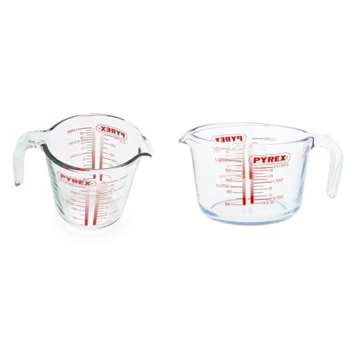 Jarra de vidrio medidora Pyrex para microondas de 1 L y jarra dosificadora de 500 ml