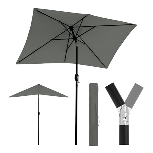 WOLTU Sonnenschirm Balkon 206x135cm, UV-Schutz Strandschirm UPF 50+, Neigungsverstellbar, mit Aufbewahrungstasche, Belüfteter Rechteckiger, für Balkon, Garten, Terrasse, Dunkelgrau