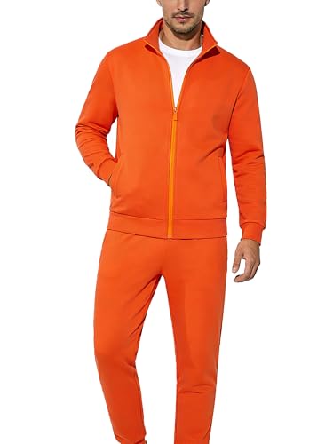 LINMYZAI Orange Mens Activewear Full Zip Warm Up Stand-up Collar Tracksuit Long Sleeve Sweatsuit Sports Set Casual Sweat Suit 2XL