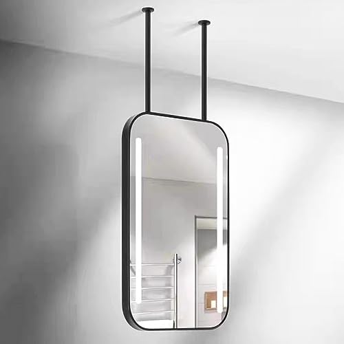 Espejo Cuadrado de 40 × 60 cm 50x70 cm para Colgar en el Techo, Espejo de baño Flotante Espejo de tocador de Pared con Brazo montado en el Techo Espejo Decorativo con Marco de Metal Negro (Size : 50c