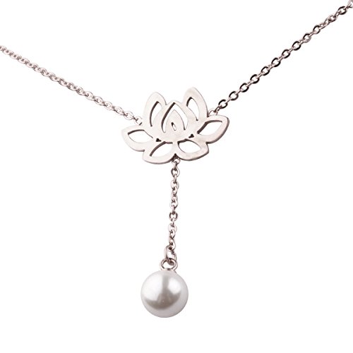 REEBOOO Lotus Flower Jewelry Personalized Infinity Lotus Flower Necklace, Spiritual Jewelry, Meditation Necklace, Yoga Gifts (Lotus Flower with Pearl-Siver)