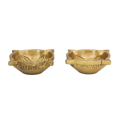 Image of Brass 4-Wick Diya for Pooja, Kuber Deepak, 10 cm, Pack of 1 | Four-wick brass diya for daily pooja, home temple, Diwali decoration and gifting