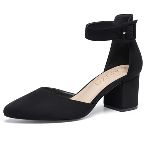 Women's Pointed Toe Chunky Block Low Heels Comfortable Closed Toe Block Heels 2.4 Inch Ankle Strap Dress Wedding Party Pumps Shoes
