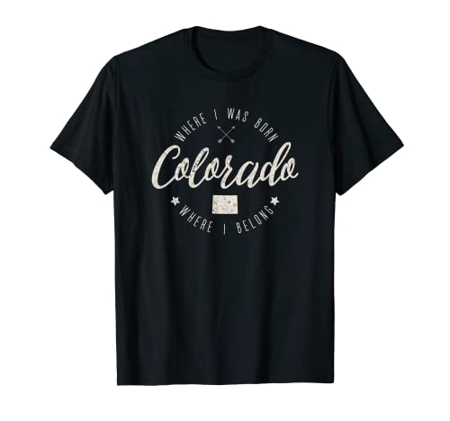 Retro Vintage Colorado Home State Map, Born, Belong, Gift T-Shirt