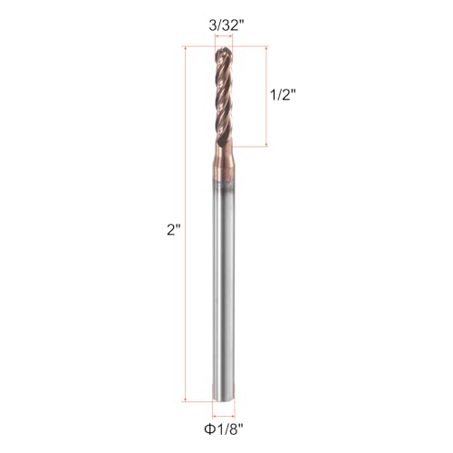 Image of HARFINGTON Ball Nose End Mill 4 Flute 3 /32 inch Diameter 1 /8 inch Shank Tungsten Carbide TIN Coated Spiral CNC Router Bits 1 /2 inch Cutting Length Single End Ball for Carving Engraving Grinding