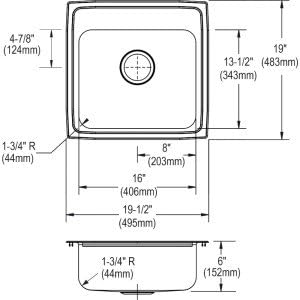 Miniatura 5 de Elkay LRAD191960 Lustertone - Fregadero de cocina de acero inoxidable con caída de 19-12 pulgadas, 3 agujeros para grifo