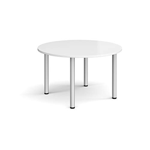 Mr Office Circular radial leg meeting table - silver legs, White, 1200