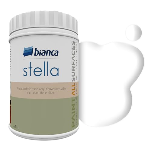 Bianca Stella Peinture de Meuble Premium pour Cuisine & SdB, Blanc, 1000ml, Peinture Meubles de Cuisine à Base d'Eau, Toutes Surfaces, Bois, Carrelage & Métal