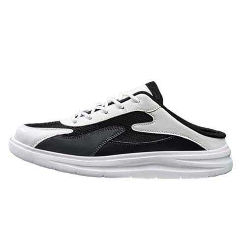 VBEDKDEB Zapatos casuales para hombre Pantuflas cómodas, transpirables, planas de malla, zapatos casuales, mocasines, sin tacón, zapatos planos con cordones zapatos de hombre negro, Blanco, 43 EU