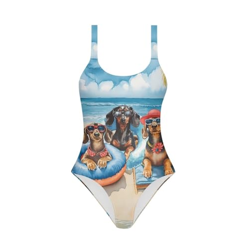 Frymappies Kids Dachshund Swimsuits for Little Girls Bathing Suits 9-10 Cute One Piece Swimwear Sleeveless Tankini Swimsuit Novelty Round Neck Bathing Suit Quick Dry Seamless Beach Swim Wear