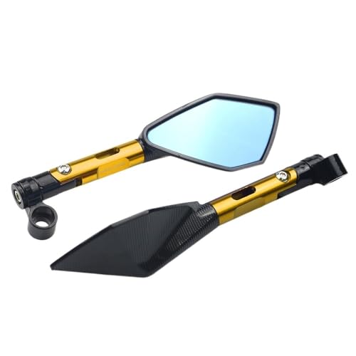 Rétroviseur moto universel guidon alu CNC miroir bleu anti-éblouissement long or pour custom