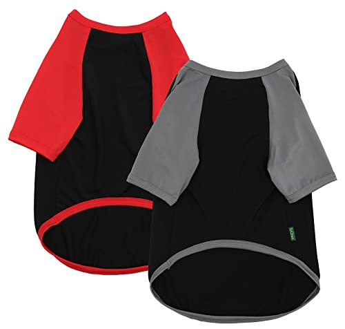 Sychien Dog Quick Dry Shirts,Summer Raglan Lightweight Blank Large Clothes,Dogs Sun Protection French Bulldog Boy Girl Clothing,Black/Red + Black/Grey L #TOP4