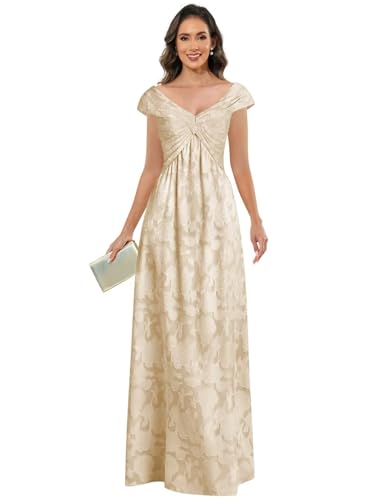 BOLENSYE Cap Sleeve Lace Mother of The Bride Dresses A Line V-Neck Pleated Long Formal Evening Party Gown3