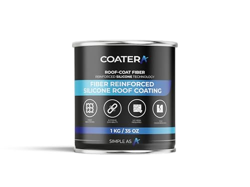 COATERA ROOF-COAT FIBER Reinforced Silicone Waterproofing Internal Fibre-Tech Membrane Permanent Ponding Water Resistance and LEAK STOP Repairs Cracks Without Mesh Grey - 1kg