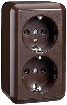 ELSO Double Socket-Outlet 16 A Screw Clamp Contura, Brown, 395402