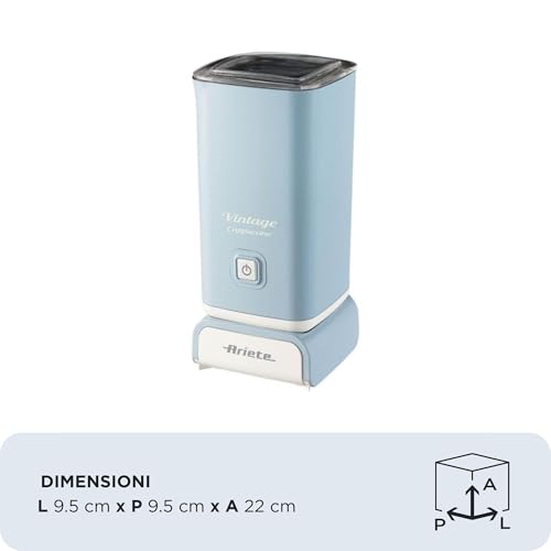 Ariete Cappuccinateur Vintage 2878, Mousseur à Lait Électrique Rétro Pour Cappuccino Et Chocolat Chaud, Buse à Cappuccino Électrique 2 Minutes, Capacité 250Ml, Puissance 500W, Bleu Clair