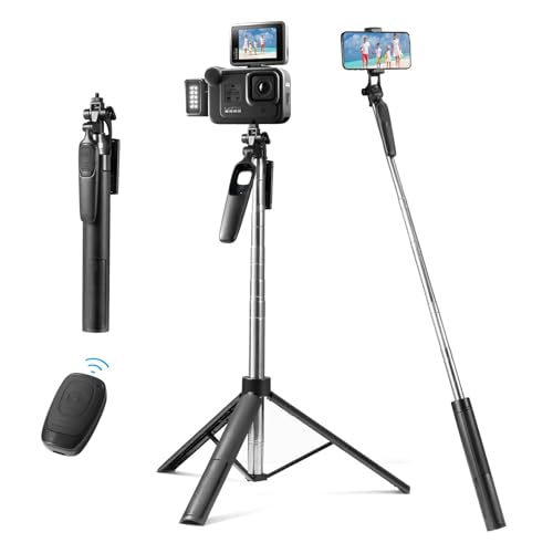 Oderra Trépied Smartphone 3-en-1 avec Perche à Selfie Bluetooth - Télécommande Détachable, 160CM Rétractable + Stabilisation 360° Compatible iPhone/Samsung/Huawei