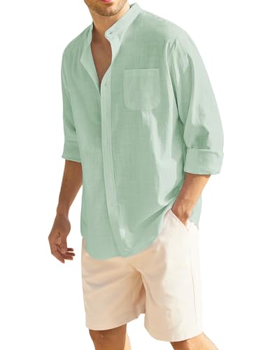 COOFANDY Men's Long Sleeve Cotton Linen Shirt Beach Button Down Shirts Casual Button Up Shirt Summer Yoga Tops with Pocket