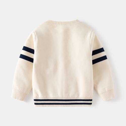 AQEACARMON Baby Boys Button Up Cardigan Sweater Long Sleeve V Neck Cartoon Embroidery Cardigan Coat(2T Cream Color)