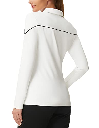 White Golf Shirt Womens Upf 50+ Long Sleeve Tennis Tops Zip Up Collar Shirt For Work Business Casual Xl #TOP4