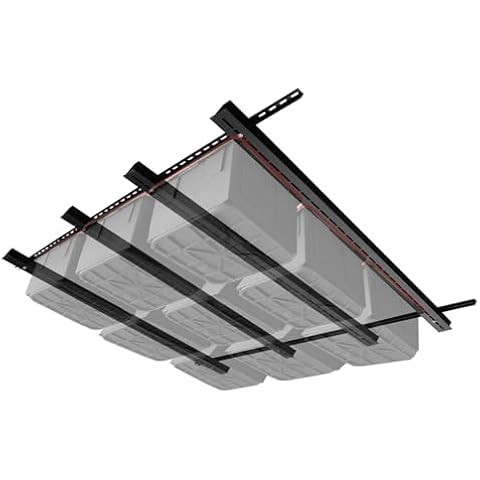 Overhead Garage Storage Rack Adjustable Tote Garage Rail System - Heavy Duty Ceiling Bin Storage Racks Slide Garage Storage System Metal Racks, Supports Most Bins (4 Sets for 15 Bins) Cover