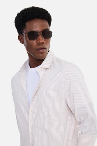 Image of SNITCH Men Formal Shirt for Office & Smart Casual | Regular Fit Spread Collar Vertical Pinstripes | Breathable Cotton Blend Stretch Full Sleeve Button Shirt