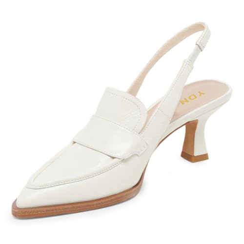YDN Women Pointed Toe Fashion Loafers Kitten Low Heels Elastic Slingback Comfy Formal Dressy Shoes Office Business Lady Pumps Size 4-16 US