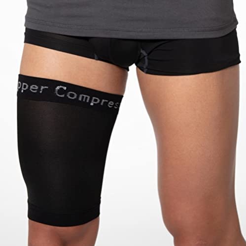 Copper Compression Recovery Thigh Sleeve, for Sore Hamstring, Groin, Quad Support. Guaranteed Highest Copper Content. Great for Running & All Sports! (1 Sleeve) (Medium-Single)