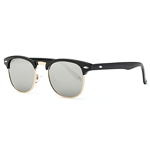 AEVOGUE Polarized Sunglasses For Women And Men Semi Rimless Frame Retro Sun Glasses AE0369 (Black&Silver)