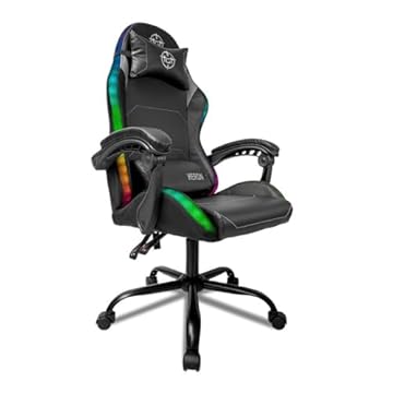 Cadeira Gamer TGT Heron | Iluminação RGB | Espuma Moldada | Almofadas para Lombar e Pescoço | Suporta até 100kg | Ajuste de Inclinação | Braço Fixo | Preto | TGT-HR-RGB01