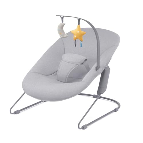 Kinderkraft CALMEE Baby Bouncer from Birth, Bouncer Chair for Babies Newborn 0-9 kg, Toy bar, 3-Point Harness, Soft Material, Scandinavian Design, Natural Rocking, Gray