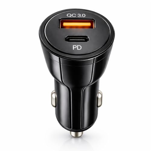 Caricatore Auto USB-C + QC 3.0 con Ricarica Rapida, Accendisigari 2 Porte per Smartphone, Tablet e Dispositivi USB, Compatto, Sicuro e Potente