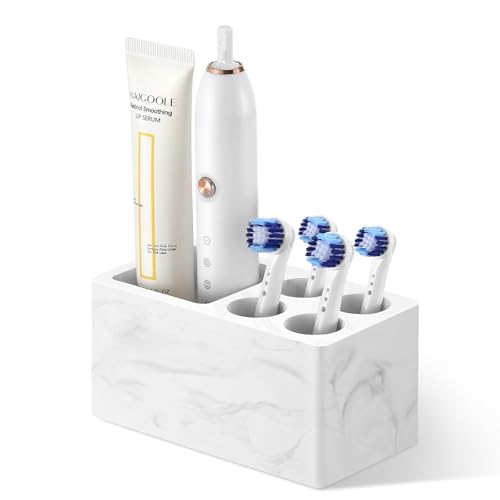 Luxspire Portaspazzolino, 5 Slot Supporto per Spazzolini da Denti in Diatomite per Bagno, Organizer per Spazzolino da Denti Elettrico e Dentifricio ad Asciugatura Rapida, Marmo Bianco