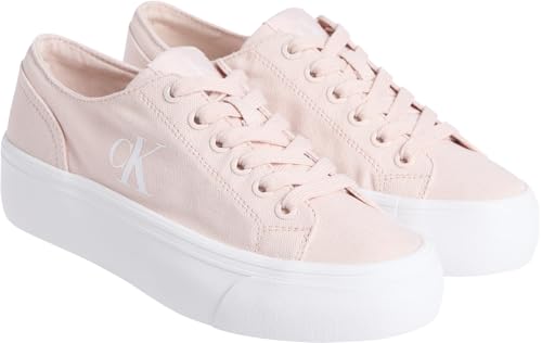 Calvin Klein Sneakers Basse da Donna vulcanizzate, Rosa Argento Peonia Bianco Brillante, 39.5 EU