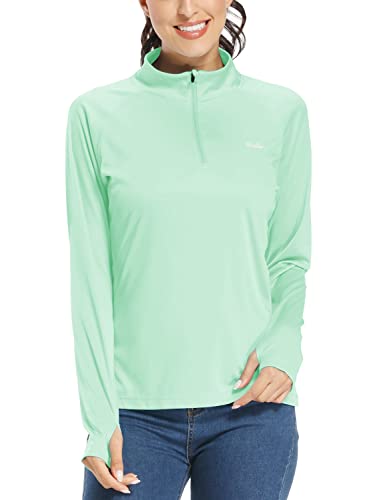Willit Women's Upf 50+ Sun Protection Shirt Spf Long Sleeve Lightweight Half-Zip Golf Outdoor Shirt Quick Dry Rash Guard Light Green M #TOP20