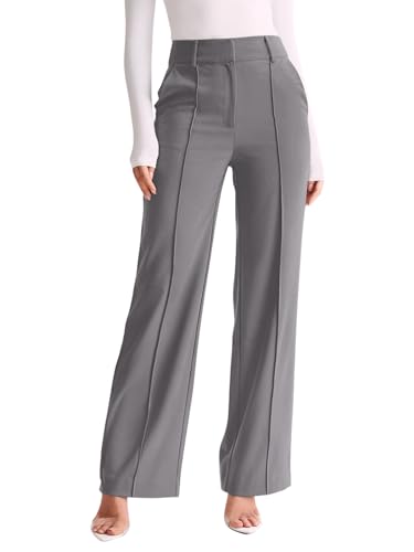 NIMIN Pants for Women Wide Leg Dress Work High Waisted Trousers Grey Medium