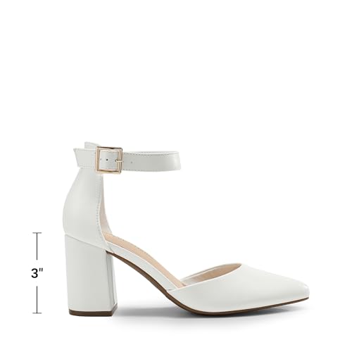 DREAM PAIRS Women's Closed Toe Block Heel Pumps,Size 8,White-Pu by DREAM PAIRS - Used condition - Image 5