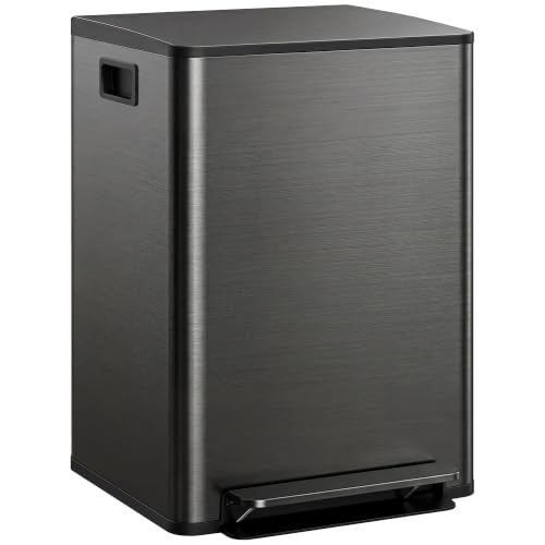 HOMCOM Dual Kitchen Bin 2 x 30L Stainless Steel Double Pedal Bin Black