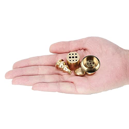 Skmihjl Copper Incense Burner Incense Cone Holder Coil Incense Holder Incense Stick Holder, Nine-Hole Mini Brass Incense Holder Drum-Shaped/Water Drop/Gourd Incense Burner,4 Styles (Golden) #TOP4
