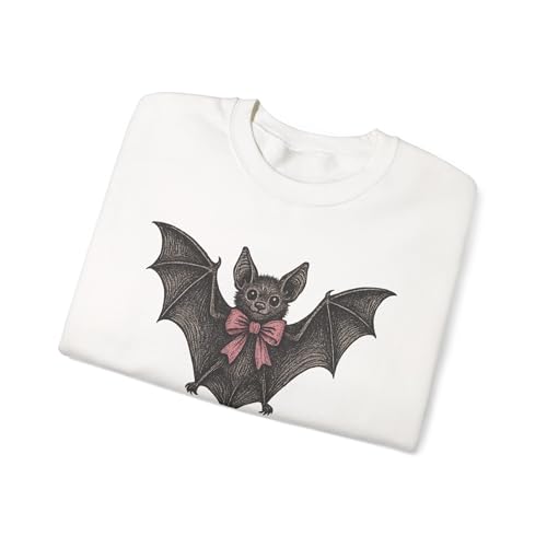 Vintage Bat Halloween Sweatshirt with Pink Bow – Cute Spooky Season Crewneck Pullover for Women & Men3