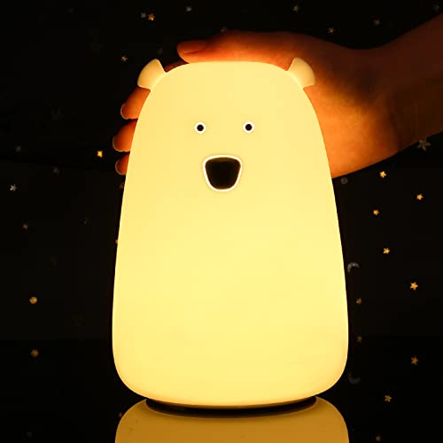 Tremdwoto Ours Veilleuse Enfants, 7 Couleurs Changeantes LED Portable Tactile Bébé Lampe, USB Rechargeable Silicone Animal Veilleuse pour Enfants Crèche Toddler Fille Cadeau D'anniversaire