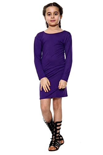 Vestido bodycon de manga larga niña túnica elástica casual lisa cuello redondo
